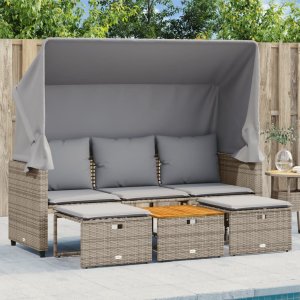 vidaXL 3-os. sofa ogrodowa z baldachimem i podnóżkami, szara 1