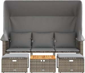 vidaXL 3-os. sofa ogrodowa z baldachimem i podnóżkami, szara 4