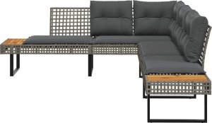 vidaXL Narożnik ogrodowy z poduszkami, szary, polirattan i akacja 3