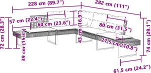 vidaXL Narożnik ogrodowy z poduszkami, szary, polirattan i akacja 7