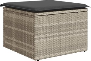 vidaXL Stołek ogrodowy z poduszką, jasnoszary, 55x55x37 cm, polirattan 6