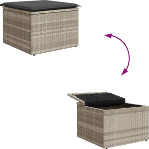 vidaXL Stołek ogrodowy z poduszką, jasnoszary, 55x55x37 cm, polirattan 8