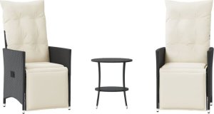 vidaXL 3-cz. zestaw mebli bistro z poduszkami, czarny, polirattan 2