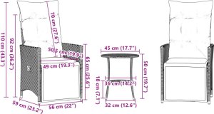 vidaXL 3-cz. zestaw mebli bistro z poduszkami, czarny, polirattan 10