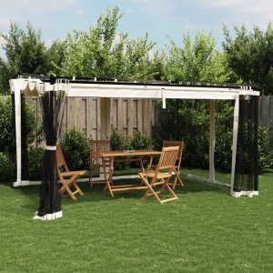 vidaXL Altanka ze ścianami z siatki, kremowa, 4x3 m, stal 1