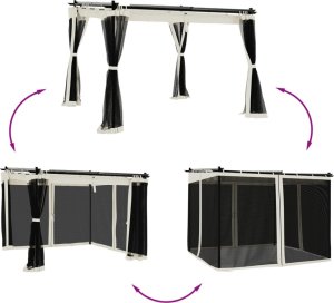 vidaXL Altanka ze ścianami z siatki, kremowa, 3x3 m, stal 3