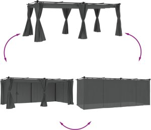 vidaXL Altana ogrodowa z zasłonami, antracytowa, 6x3 m, stal 3