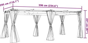 vidaXL Altana ogrodowa z zasłonami, antracytowa, 6x3 m, stal 9