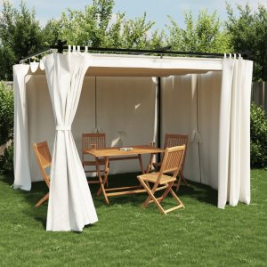 vidaXL Altana ogrodowa z zasłonami, kremowa, 3x3 m, stal 1