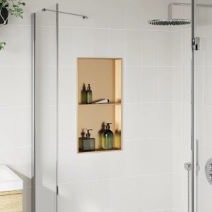 vidaXL Wnęka prysznicowa, szczotkowana, złota, 32x62x9 cm, stal 3