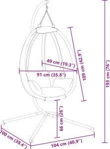vidaXL Wiszące krzesło kokon ze stojakiem, kolor taupe, tkanina i stal 8