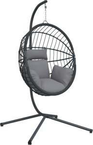 vidaXL Wiszące krzesło kokon ze stojakiem, szare, rattan i stal 2