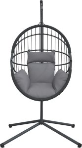 vidaXL Wiszące krzesło kokon ze stojakiem, szare, rattan i stal 4