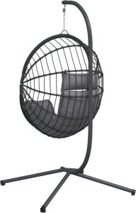 vidaXL Wiszące krzesło kokon ze stojakiem, szare, rattan i stal 6