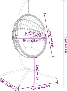 vidaXL Wiszące krzesło kokon ze stojakiem, szare, rattan i stal 8