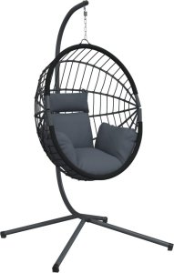 vidaXL Wiszące krzesło kokon ze stojakiem, antracytowe, rattan i stal 2