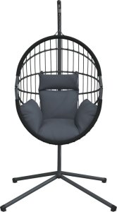 vidaXL Wiszące krzesło kokon ze stojakiem, antracytowe, rattan i stal 4