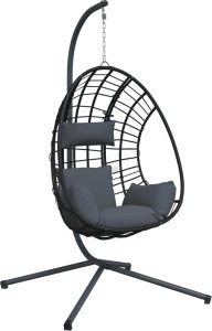 vidaXL Wiszące krzesło kokon ze stojakiem, antracytowe, rattan i stal 2