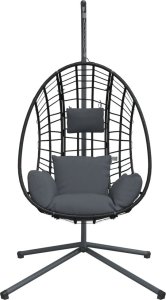 vidaXL Wiszące krzesło kokon ze stojakiem, antracytowe, rattan i stal 4