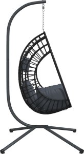 vidaXL Wiszące krzesło kokon ze stojakiem, antracytowe, rattan i stal 5
