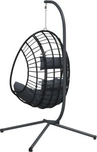 vidaXL Wiszące krzesło kokon ze stojakiem, antracytowe, rattan i stal 6