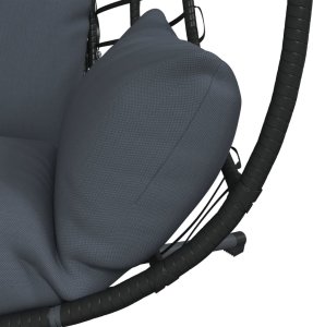 vidaXL Wiszące krzesło kokon ze stojakiem, antracytowe, rattan i stal 7