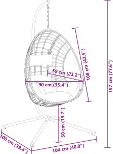 vidaXL Wiszące krzesło kokon ze stojakiem, antracytowe, rattan i stal 8