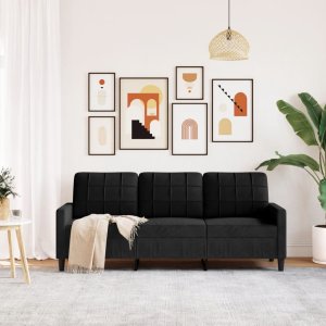 vidaXL Sofa 3-osobowa, czarny, 180 cm, tapicerowana aksamitem 3