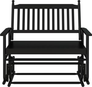 vidaXL Ławka bujana, czarna, 118x70x104,5 cm, lite drewno topolowe 4