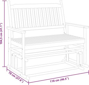 vidaXL Ławka bujana, czarna, 118x70x104,5 cm, lite drewno topolowe 8