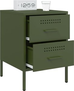 vidaXL Szafki nocne, 2 szt., oliwkowa zieleń, 36x39x50,5 cm, stal 4