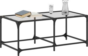 vidaXL Stolik kawowy ze szklanym blatem, 98,5x50x40 cm, stal 3