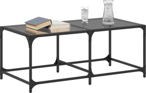 vidaXL Stolik kawowy z czarnym, szklanym blatem, 98,5x50x40 cm, stal 3