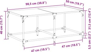 vidaXL Stolik kawowy z czarnym, szklanym blatem, 98,5x50x40 cm, stal 9