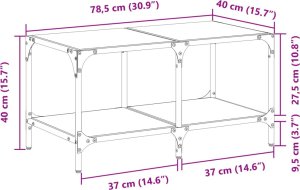 vidaXL Stolik kawowy ze szklanym blatem, 78,5x40x40 cm, stal 9