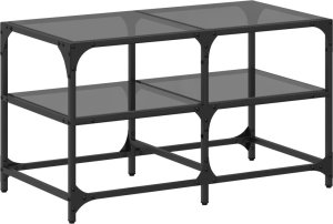 vidaXL Stolik kawowy z czarnym, szklanym blatem, 78,5x40x45 cm, stal 2