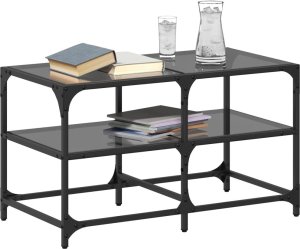 vidaXL Stolik kawowy z czarnym, szklanym blatem, 78,5x40x45 cm, stal 3