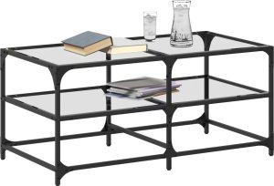 vidaXL Stolik kawowy ze szklanym blatem, 98,5x50x45 cm, stal 3