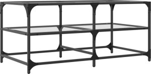 vidaXL Stolik kawowy ze szklanym blatem, 98,5x50x45 cm, stal 6