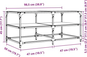 vidaXL Stolik kawowy ze szklanym blatem, 98,5x50x45 cm, stal 9