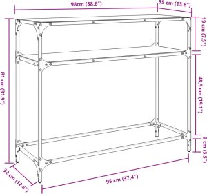 vidaXL Stolik konsolowy z przezroczystym, szklanym blatem, 98x35x81 cm 8
