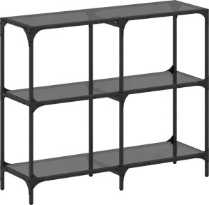 vidaXL Stolik konsolowy z czarnym, szklanym blatem, 98x30x81 cm, stal 2