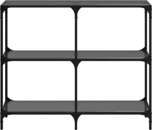 vidaXL Stolik konsolowy z czarnym, szklanym blatem, 98x30x81 cm, stal 4