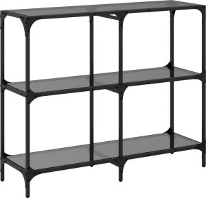 vidaXL Stolik konsolowy z czarnym, szklanym blatem, 98x30x81 cm, stal 6
