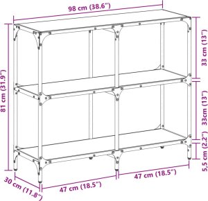 vidaXL Stolik konsolowy z czarnym, szklanym blatem, 98x30x81 cm, stal 9