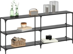 vidaXL Stolik konsolowy z czarnym, szklanym blatem, 194,5x30x81 cm 3