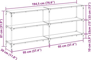 vidaXL Stolik konsolowy z czarnym, szklanym blatem, 194,5x30x81 cm 9