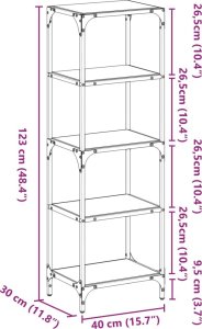 vidaXL Regał z przezroczystymi, szklanymi półkami, 40x30x123 cm, stal 9