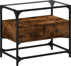 vidaXL Szafka pod TV ze szklanym blatem, przydymiony dąb, 60x35x51 cm 2
