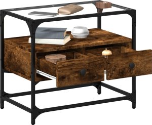 vidaXL Szafka pod TV ze szklanym blatem, przydymiony dąb, 60x35x51 cm 3